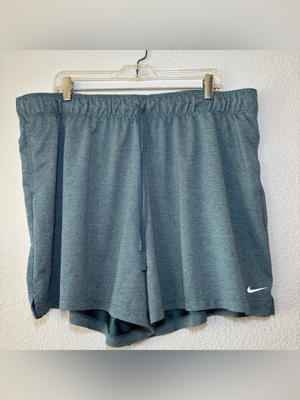 Nike Women's Dri Fit Foldover Training Shorts 2X Heathered Blue Logo Gym Hiking